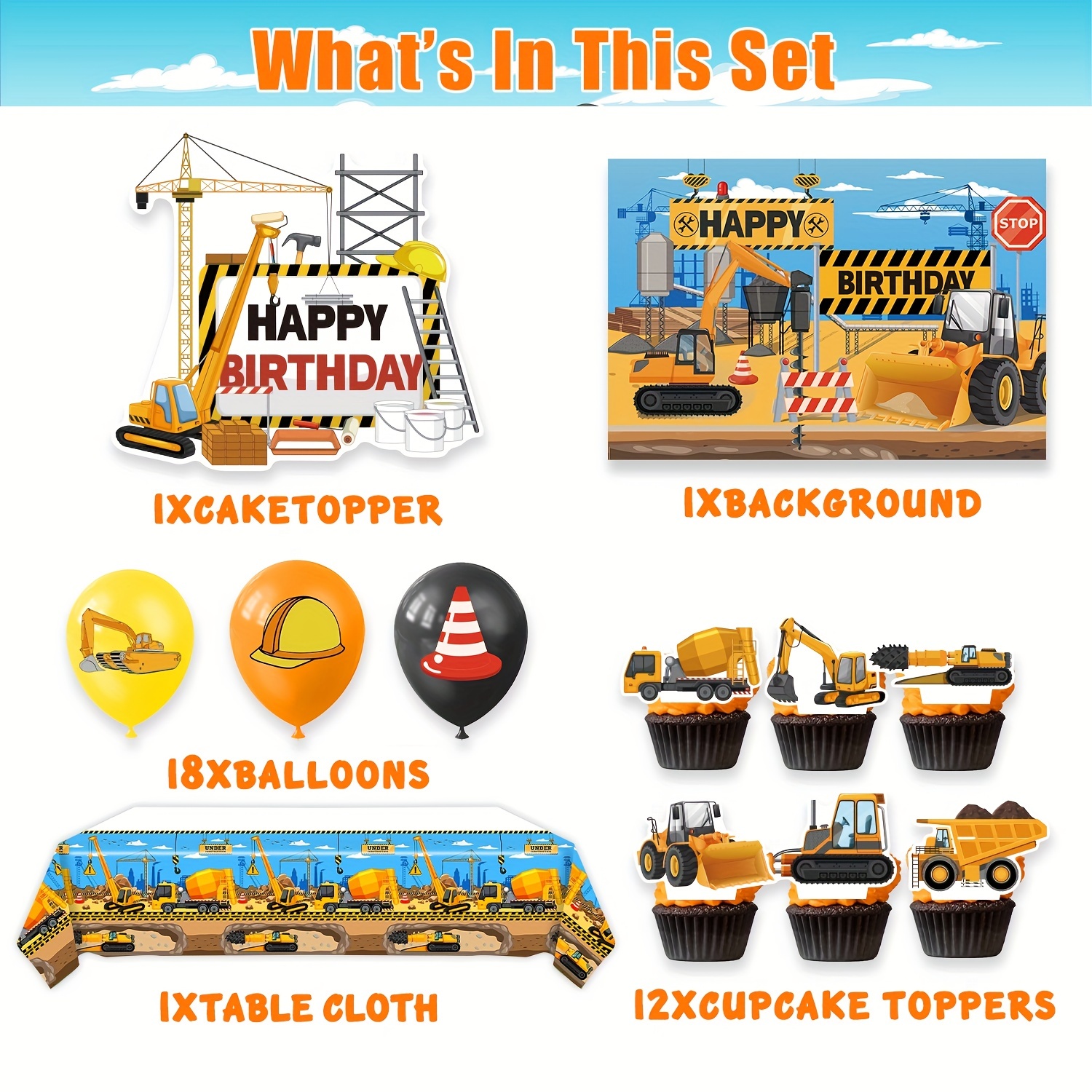 Decoraciones de fiesta de cumpleaños de construcción de 2 años de edad,  suministros de fiesta de cumpleaños de camión de construcción con camión
