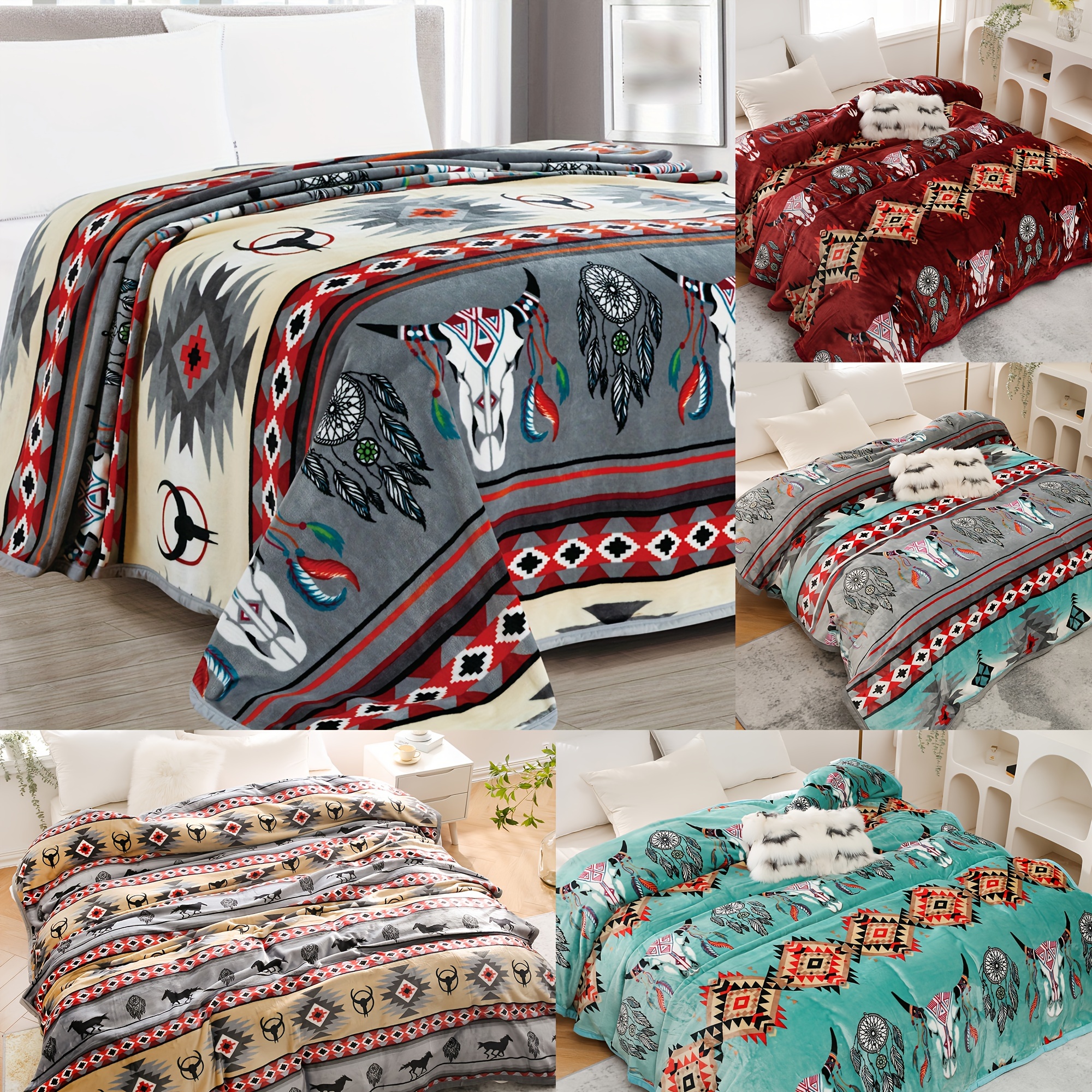 Boho Style Throw Blanket 400gsm Soft Flannel Blanket Sofa - Temu