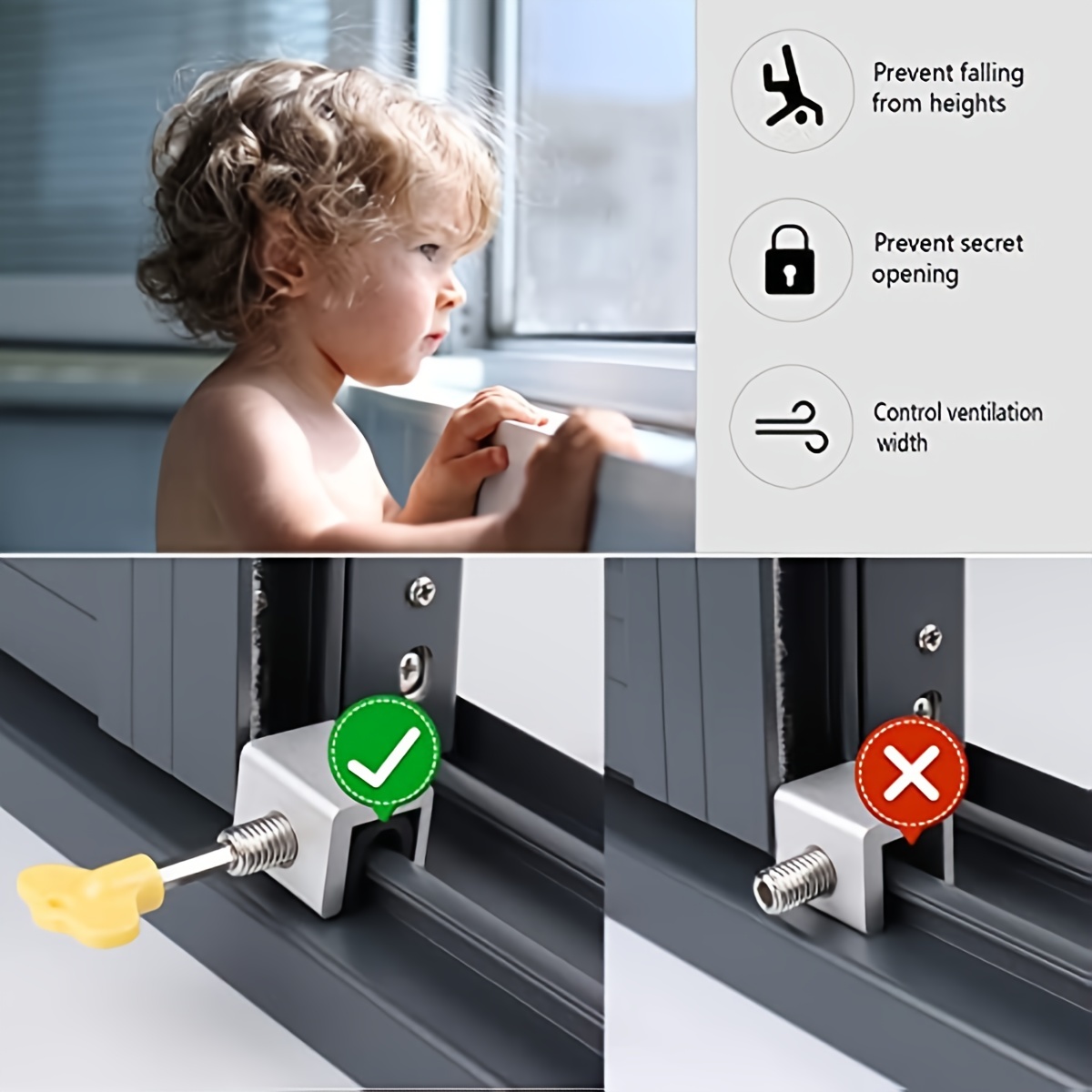 ibasenice Window Security Lock Window Locks Sliding Door Lock Window Bars  Window Stopper Window Guards for Children Child Safety Cabinet Child Lock