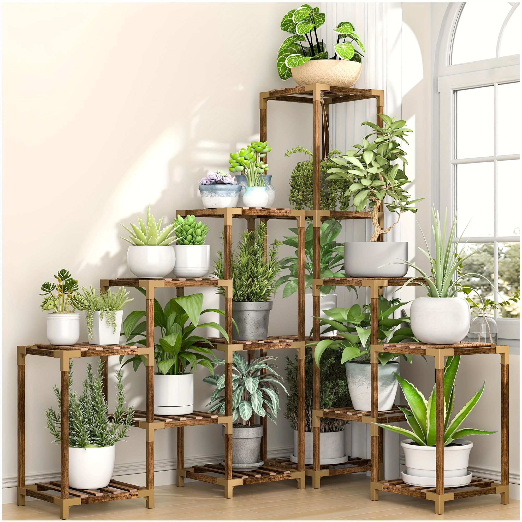 

1 Pack, 15 Tier Corner Plant Stand Indoor Outdoor For Multiple Plants, Large Tall Plant Shelf Rack Table Holder With Hanging Space Flower Stand For Patio Porch Balcony Garden Boho Decor