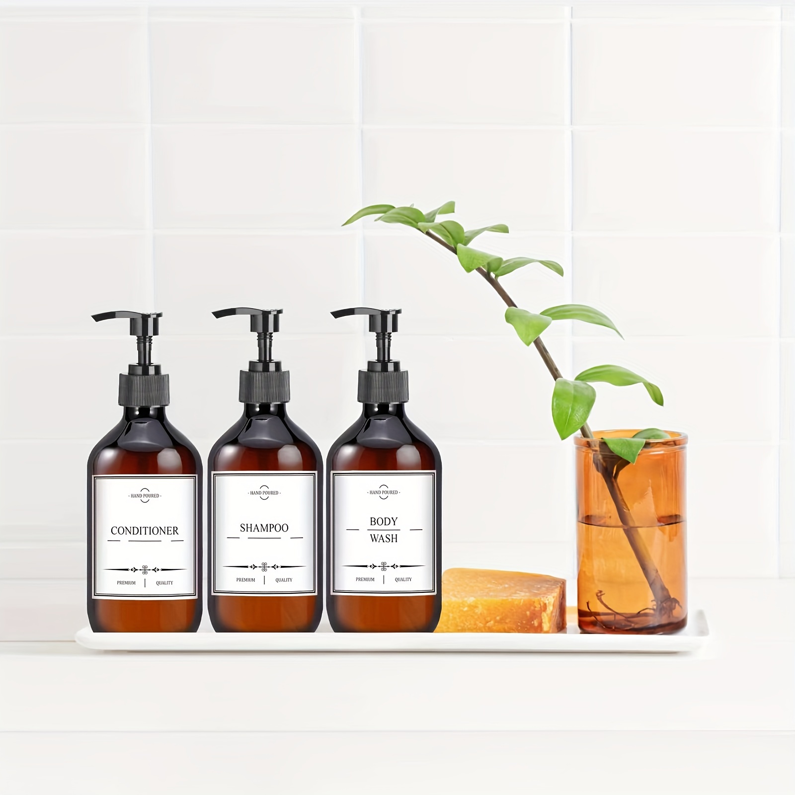 3pcs Plastic Shampoo Dispenser Bottles Set Countertop Lotion Bottle With Pump