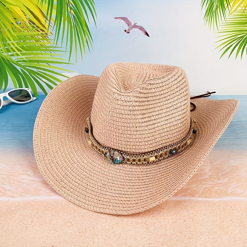 1pc Perforated Straw Hat Summer Sun Hat Sun Protection Beach Hat