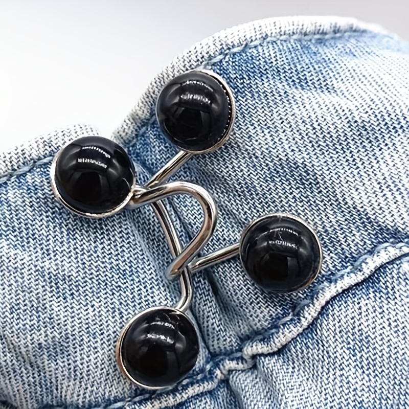 2pcs Rhinestone Decor Waist Adjustment Buckle, Minimalist Stainless Steel Adjustable  Jeans Button For Sewing