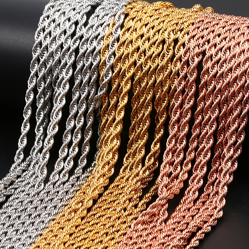 Twisted Rope Link Chain Necklace Stainless Steel Gold Color Unisex