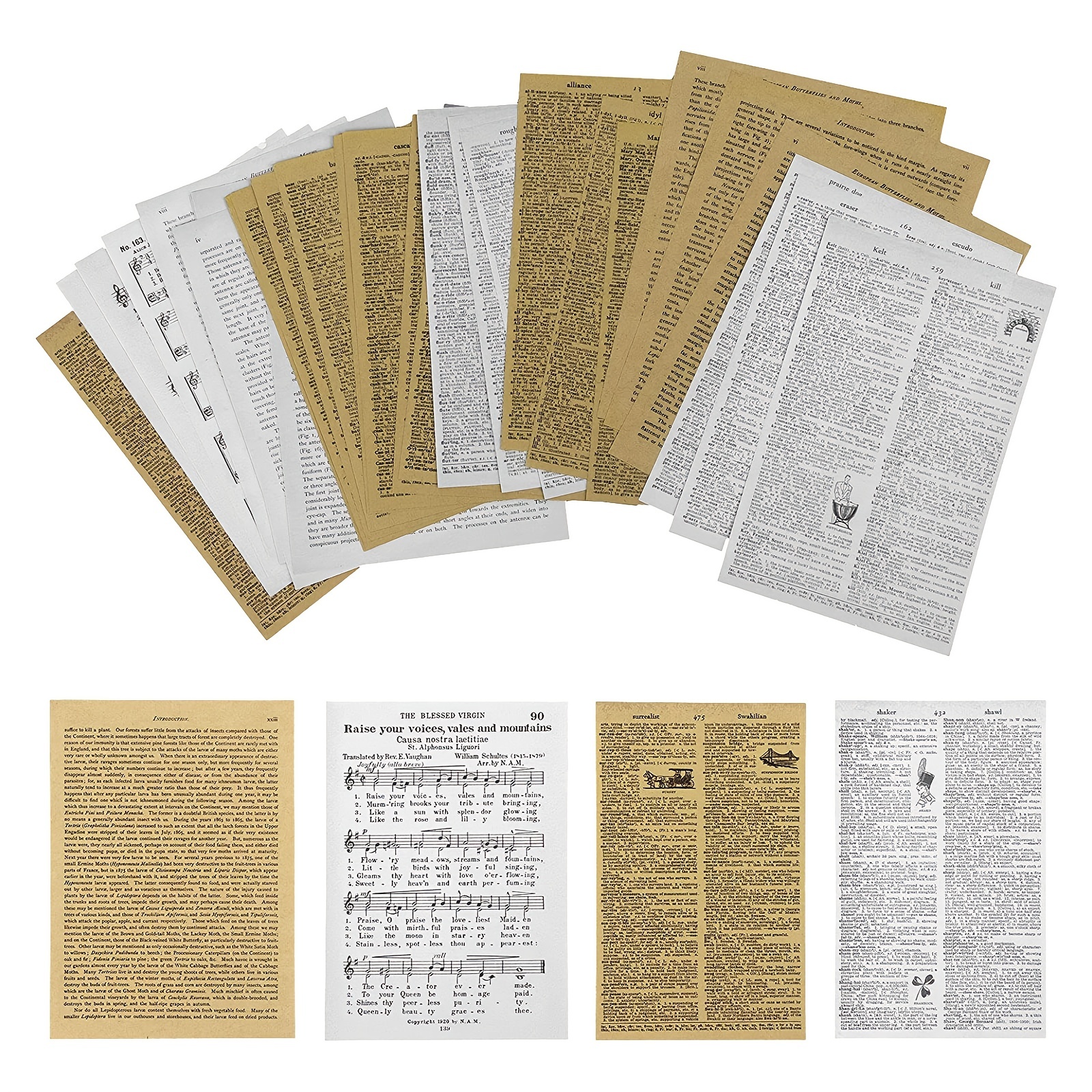 2 Set of Retro Ephemera Pack Kraft Paper, Vintage Paper for Decoupage, Scrapbooking and Gift Sending, 120 Pcs (Old Material)
