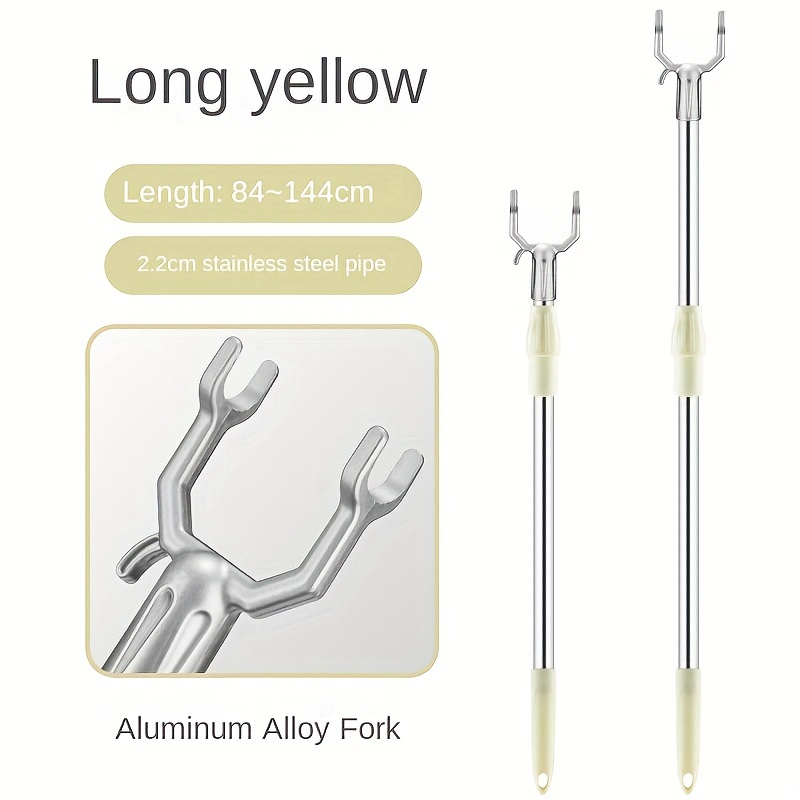 Stainless Steel Telescopic Rod Adjustable Clothesline Rod Telescoping  Clothesline Prop Grabber Tool Long Reach Hook Hangers Clothes Drying Fork