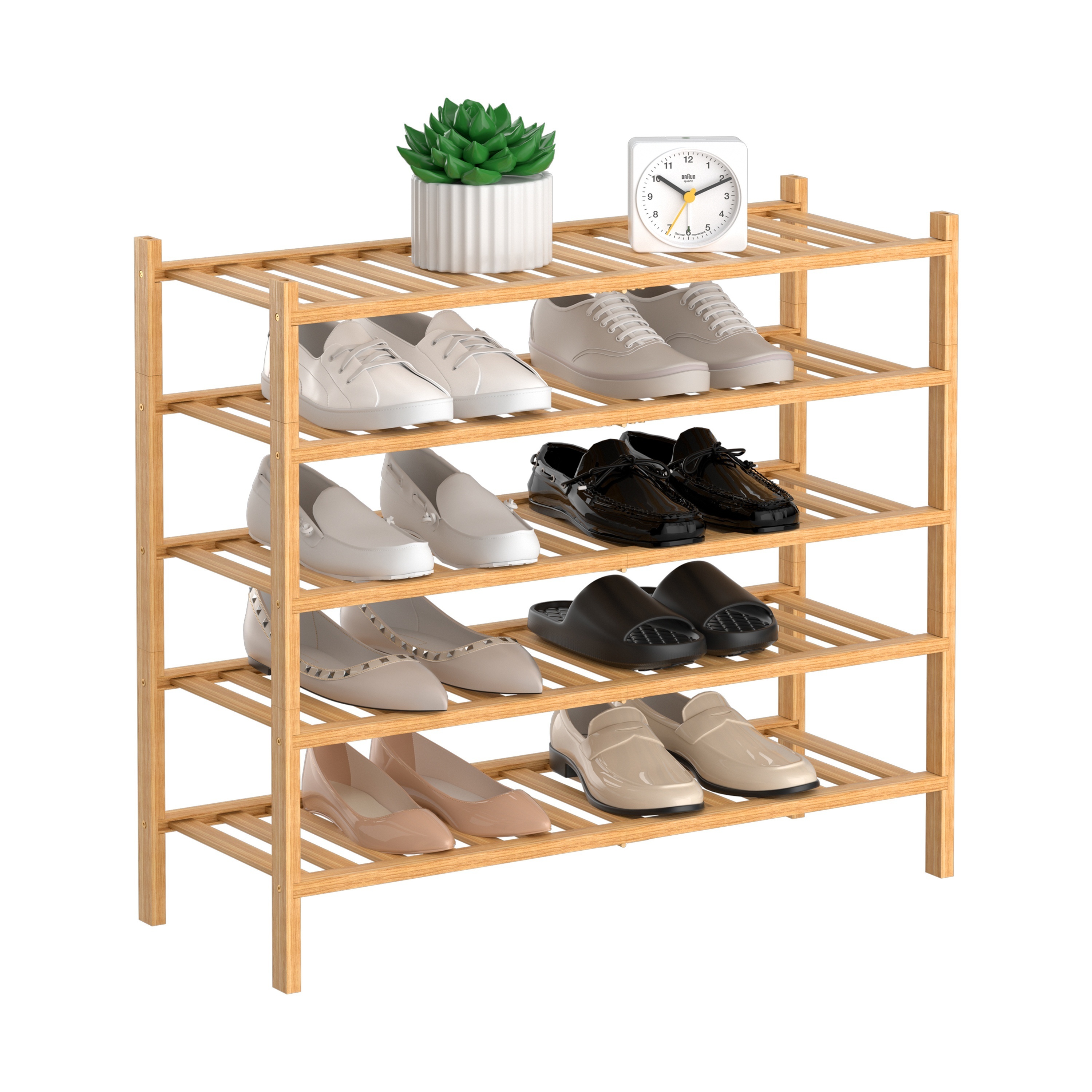 5-Tier Bamboo Freestanding Shoe Rack-Natural