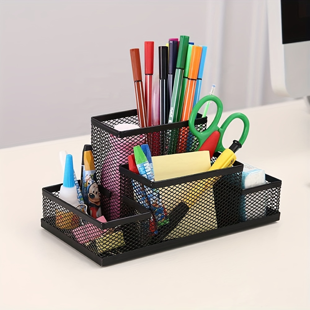 Desk Organizers Caddy and Accessories with 7 Compartments + Pen Holder / 72  Clips Set, Drawer, Black Mesh Office Supplies Desktop Organizer for Home