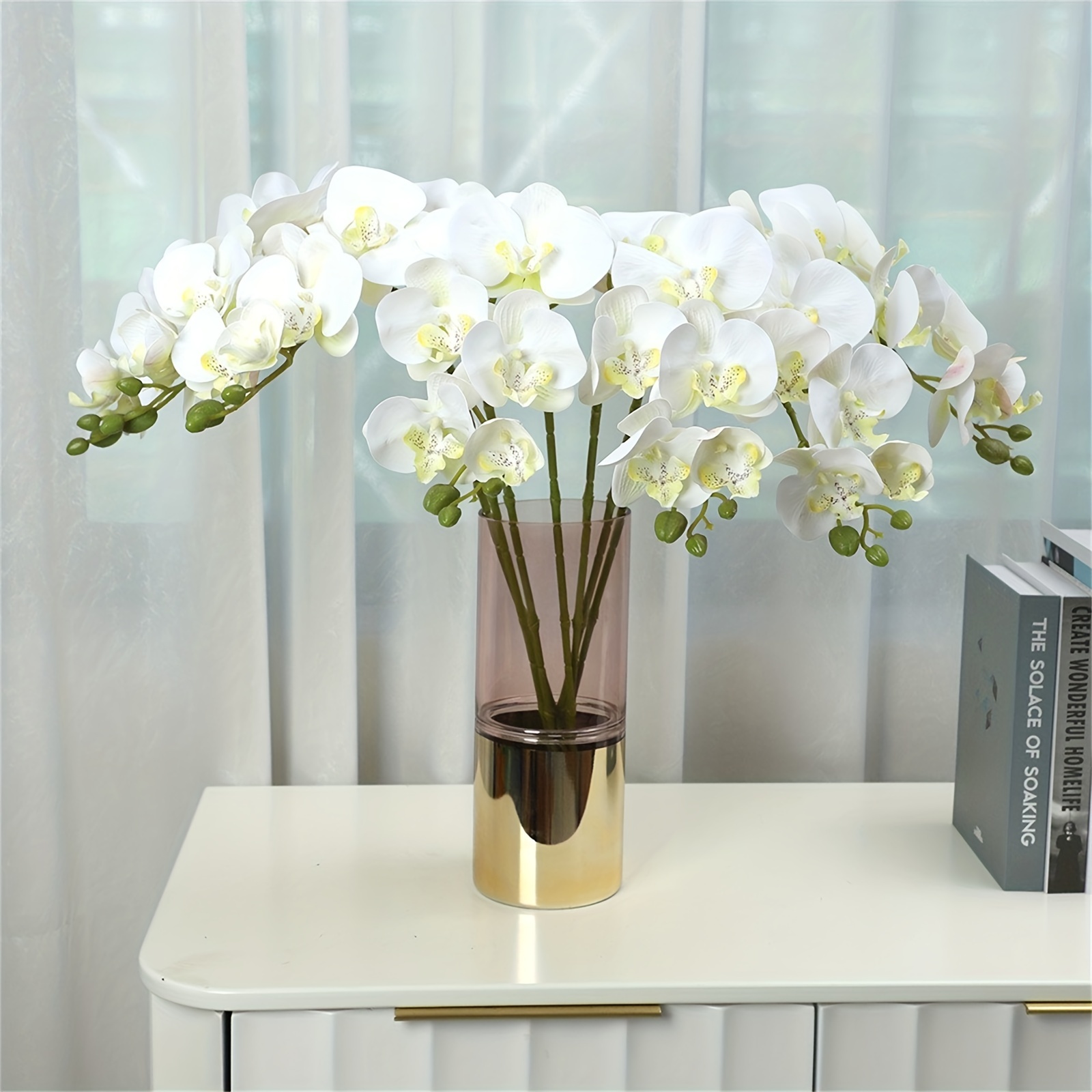 Comprar 6 piezas de tallos de orquídeas artificiales, flores de  Phalaenopsis, orquídeas de tacto real, tallos de flores artificiales,  flores de látex, orquídeas artificiales para decoración del hogar