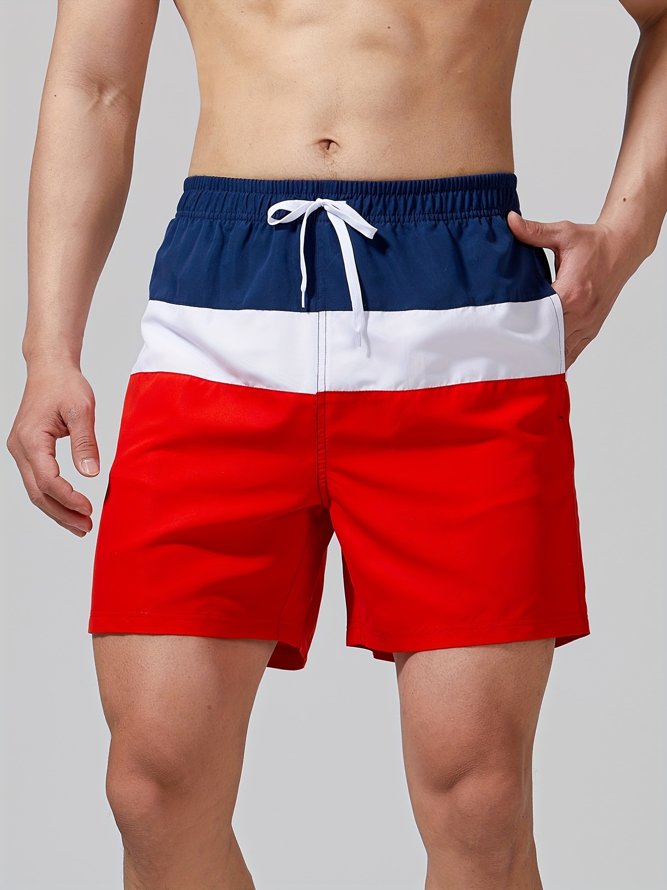 Color Block Striped Drawstring Shorts Without Bikini Top - Temu