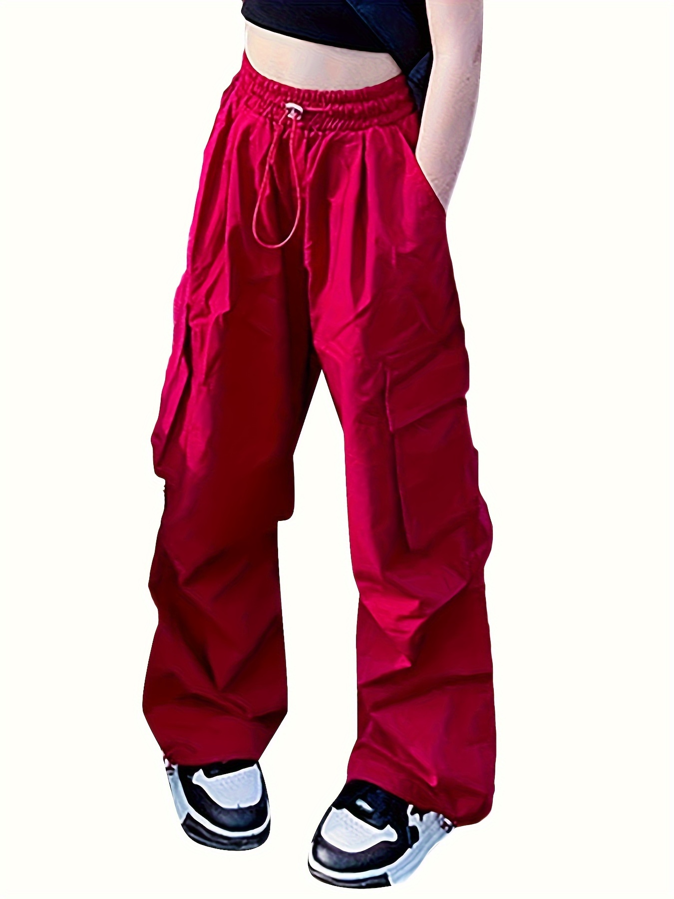 Kids Girls Baggy Fit Cargo Jogger Pants K pop Style High - Temu Canada