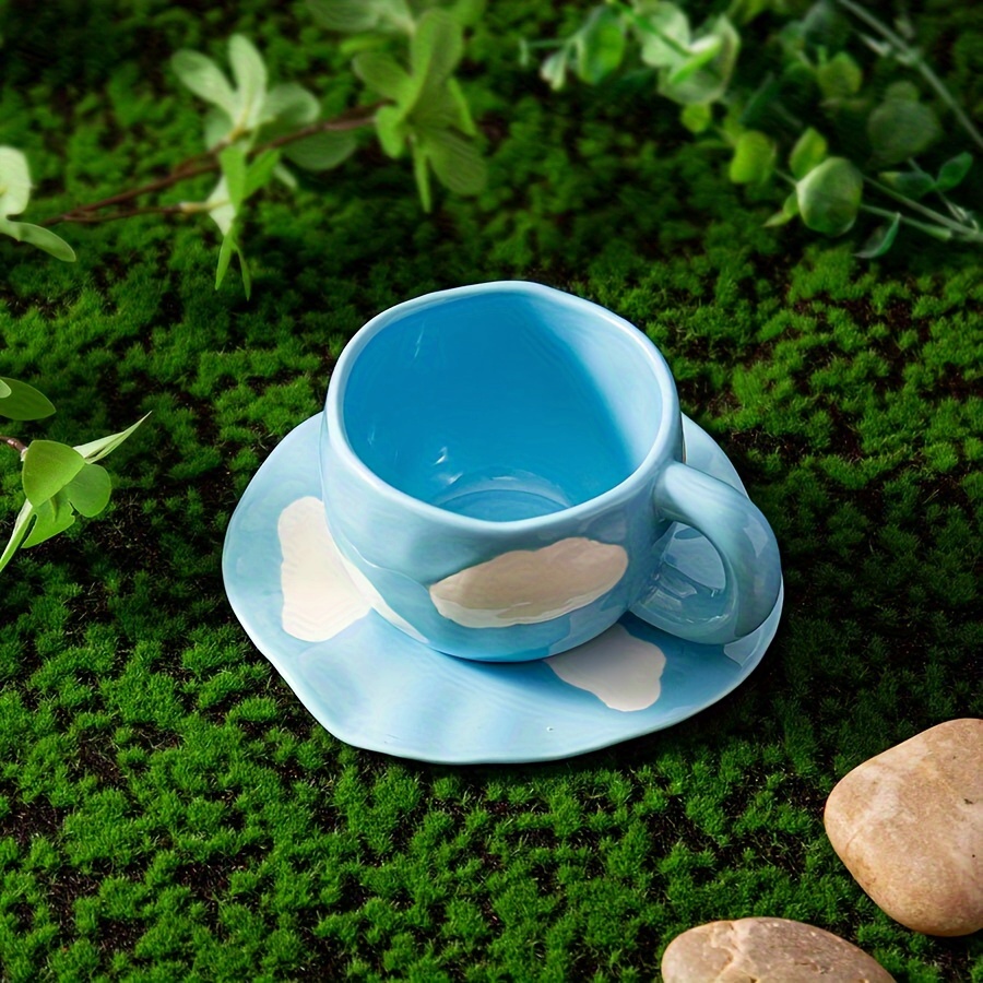 Tasse et sous-tasse en faïence vert d'eau - constance
