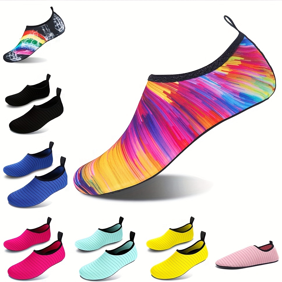 

Women's Water Socks, Solid Stripes Beach Creek Shoes, Casual Flat Slip-on Outdoor Sports Shoes For Swimming Surfing Boating Fishing