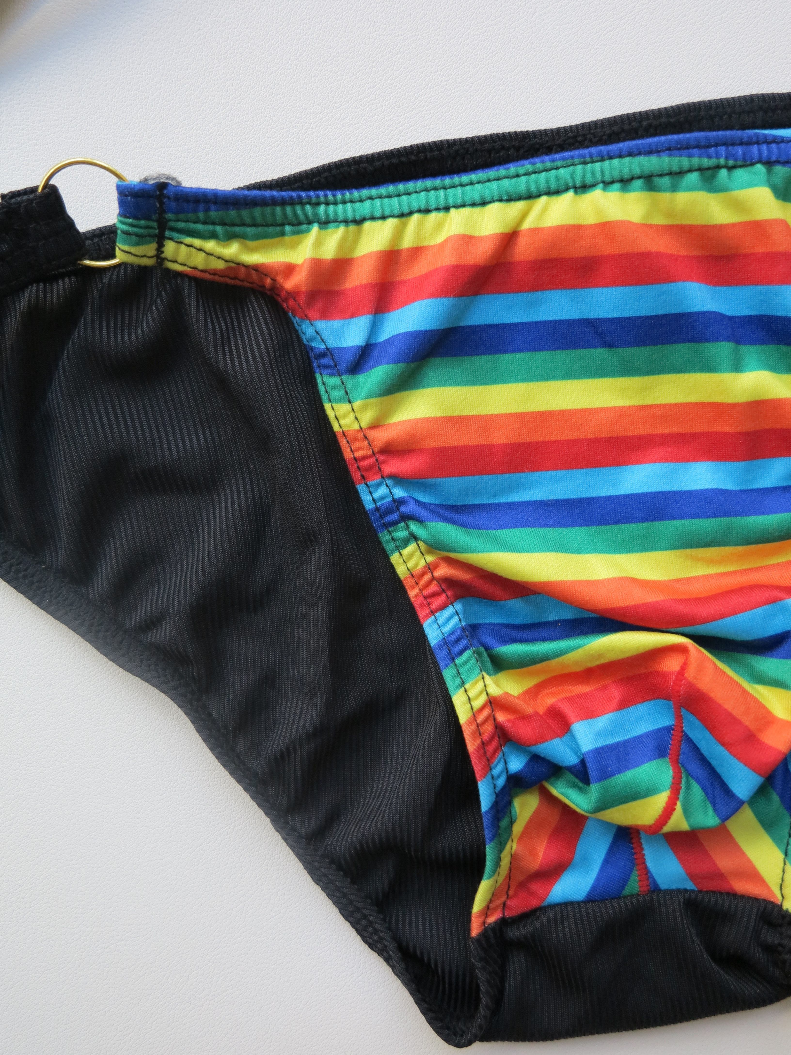 Rainbow Stripes Briefs Comfortable Fashion Metal Ring Low - Temu