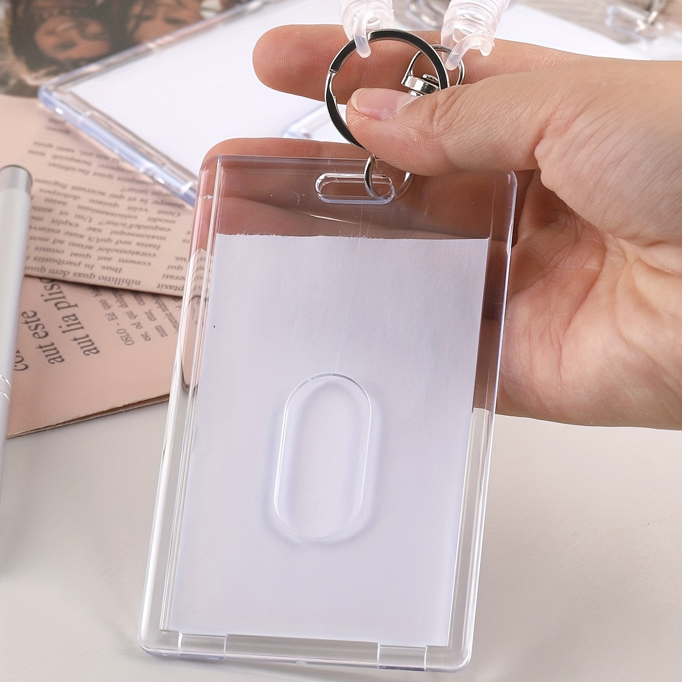 Card Holder + Keychain Ring Transparent Acrylic Card Holder - Temu ...