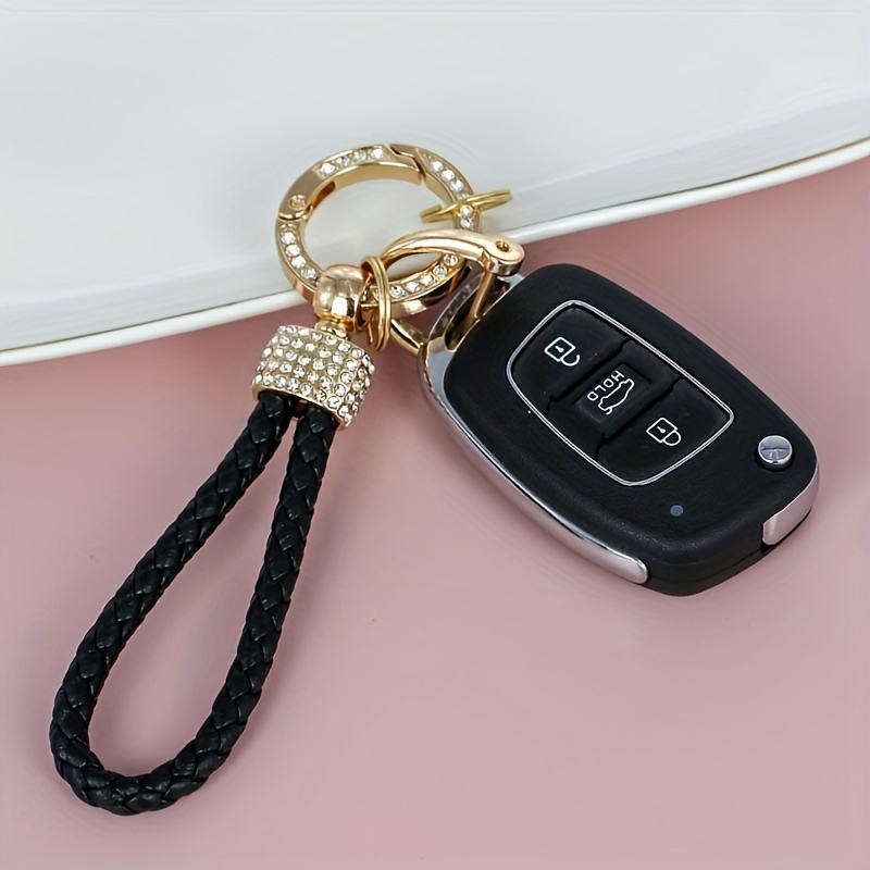 Bling Leather Car Keychain ,Anti-lost D-ring and 2 Key Rings Leather Key  Chain Crystal Diamond Keychains for Women
