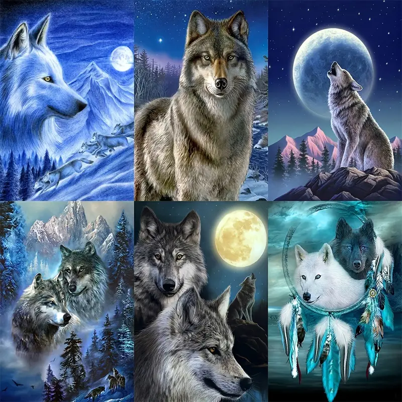 Wolf Diamond Painting Animal Art Handmade Home Gift - Temu