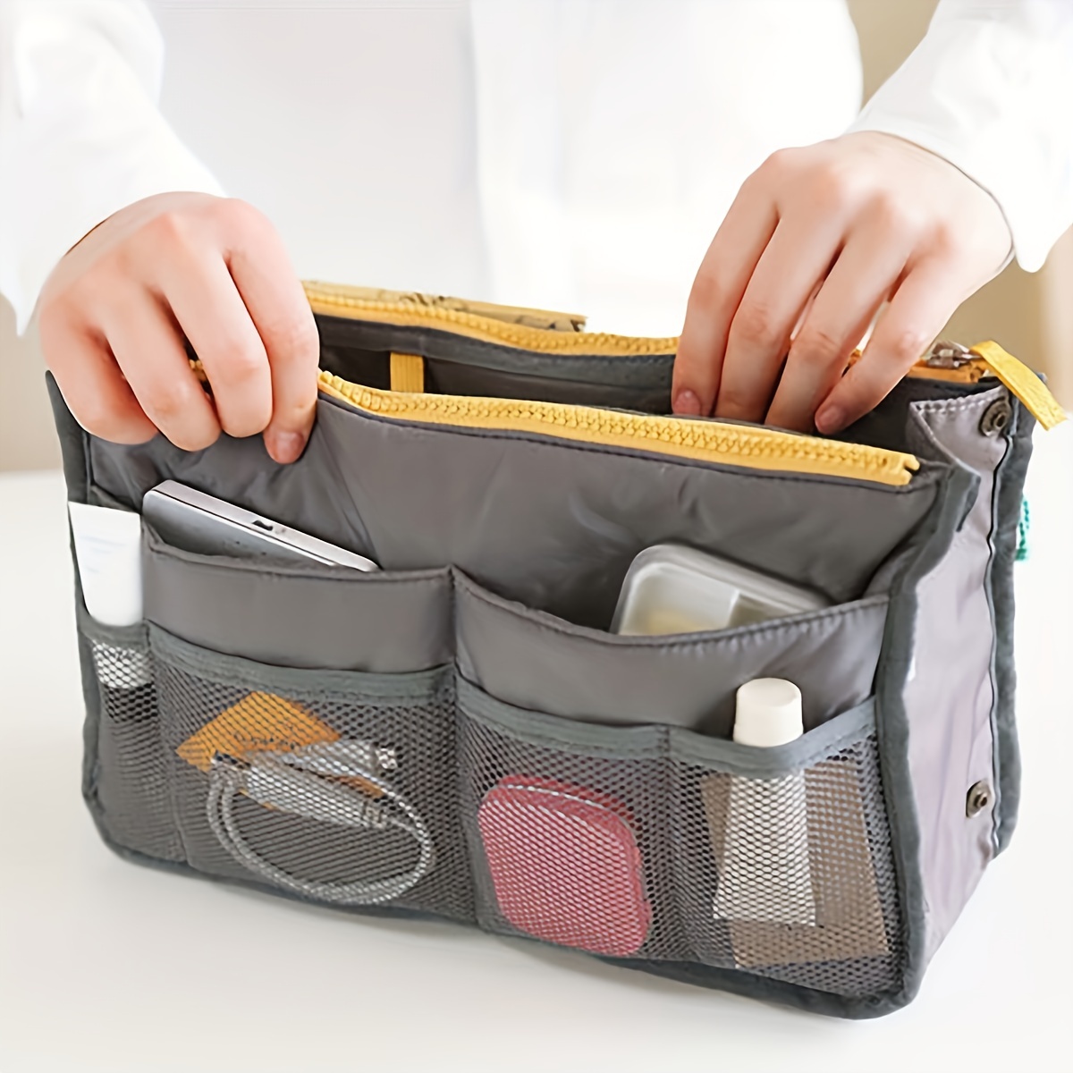 Multifunctional Handbag Pouch Bag In Bag Double Zipper Make - Temu