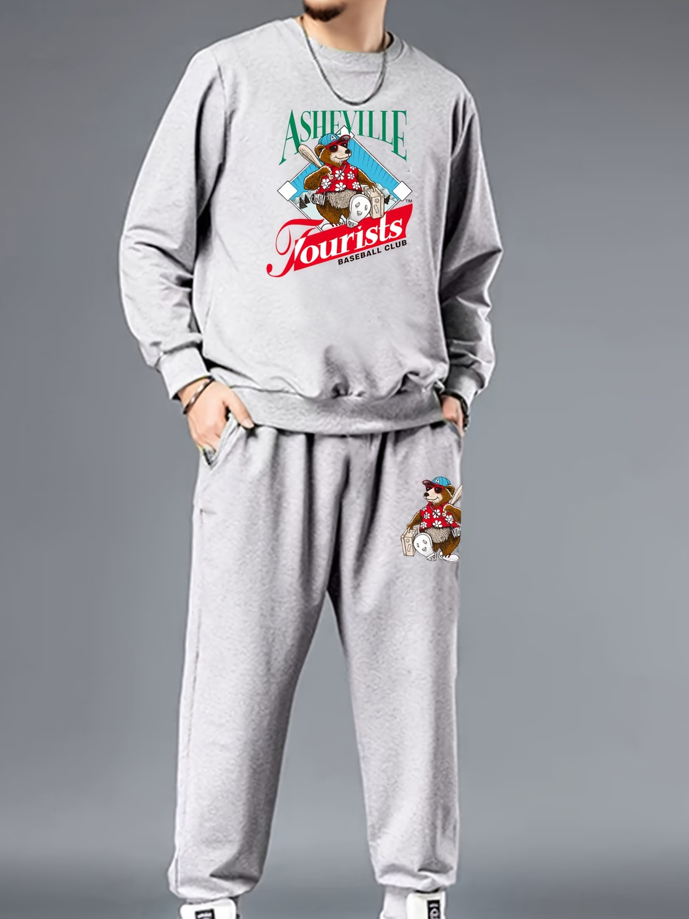 Men's Bear Cartoon Graphic Pullover Sweatshirt Sweatpants - Temu