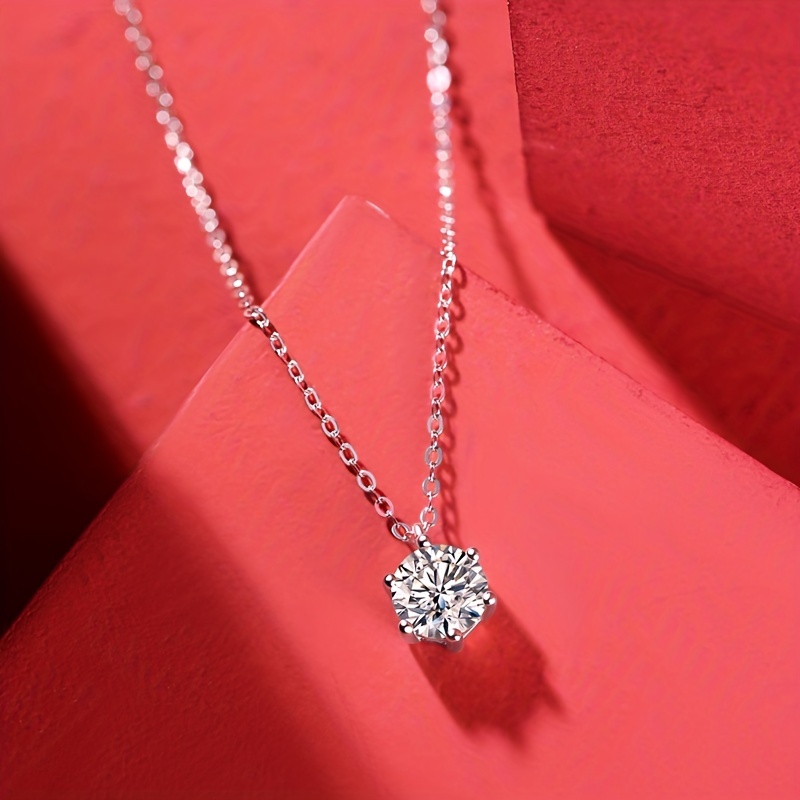 925 Silver Moissanite Necklace with 6-Claw Pendant