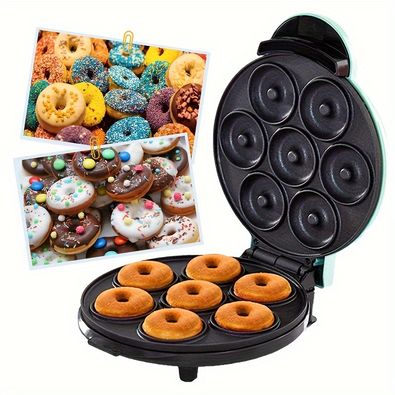 Mini Donut Maker Machine for Kid-Friendly Breakfast, Snacks, Desserts &  More with Non-stick Surface, Makes 7 Doughnuts - Aqua