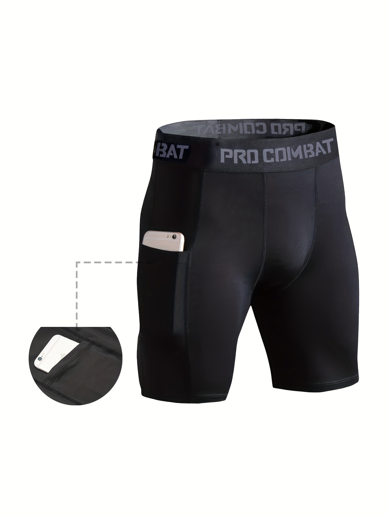Men's Solid Compression Shorts Pocket Active Quick Dry High - Temu Canada