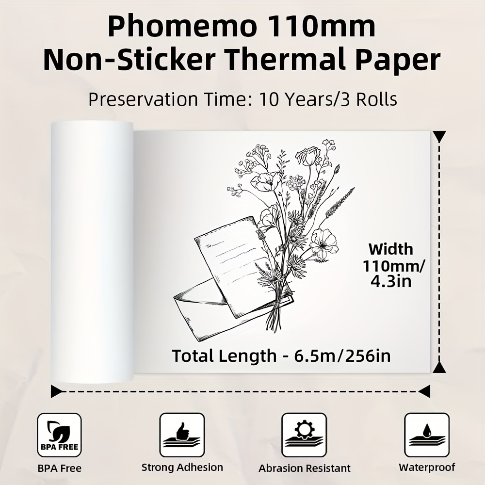 Phomemo White Non-Adhesive Thermal Paper 4.3(110mm) White Thermal