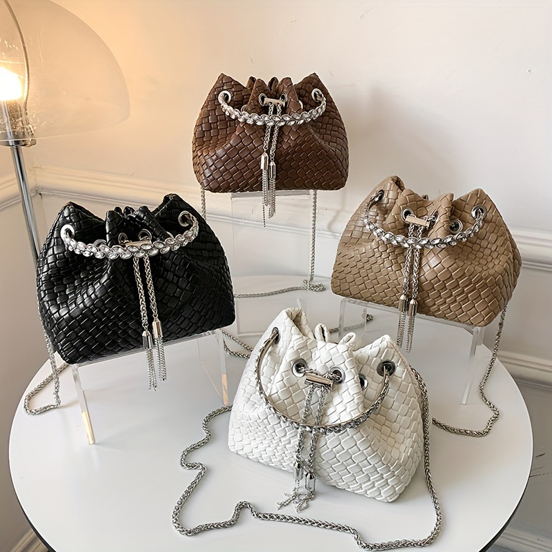 Rhinestone Decor Mini Bucket Bag, Lightweight Chain Versatile Shoulder Bag,  Shiny Portable Top Handle Handbag - Temu