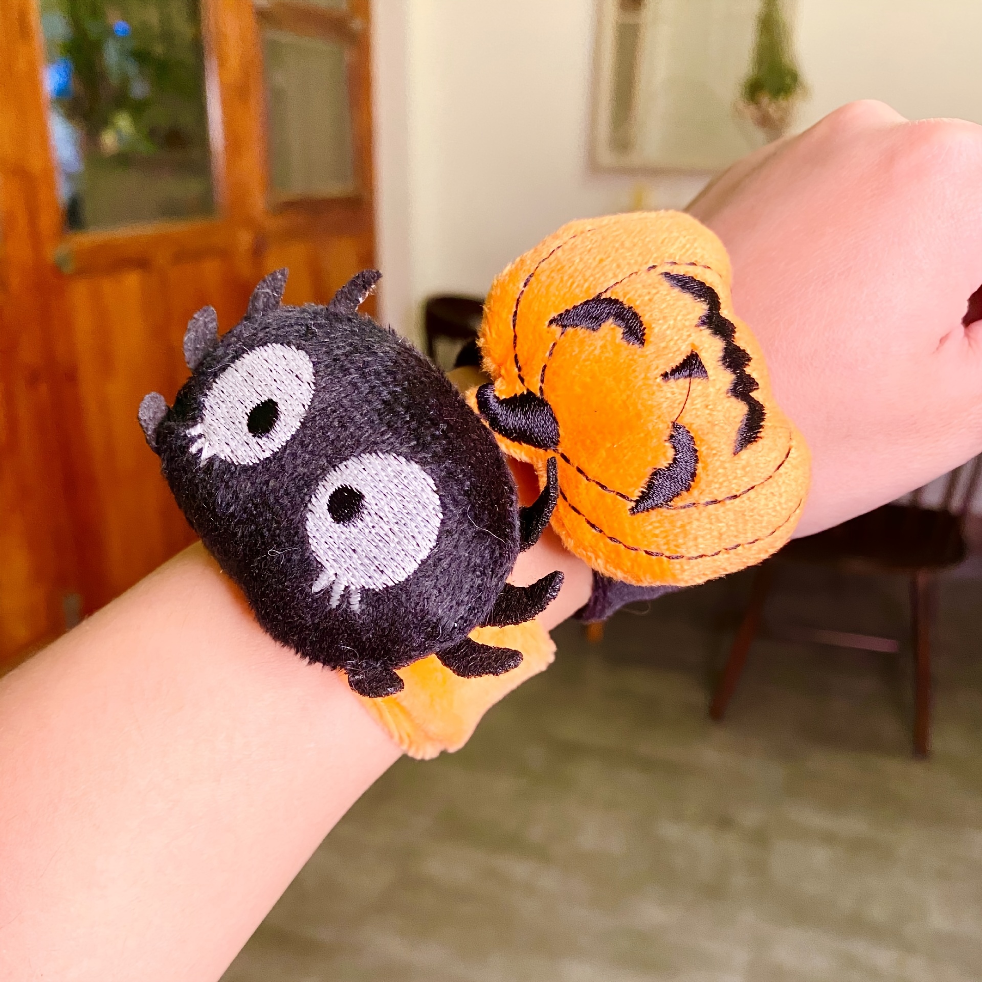 3pcs Halloween Slap Ring Bracelet Funny Spider Pumpkin Pat Ring