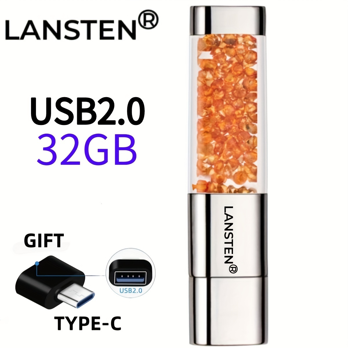 32gb 64gb 128gb Jewelry Crystal Lipstick Usb Flash Drive - Temu