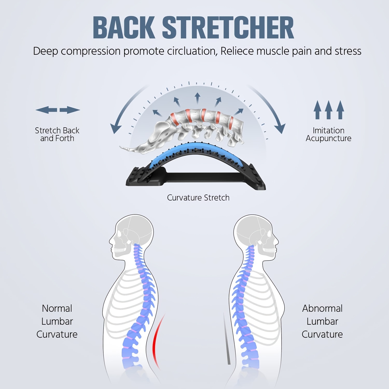 Lumbar Stretcher, Office Chair Lumbar Tapping Pad Pain Relief Device,  Multi-level Lumbar Massager, Pain Relief For Lumbar Disc Herniation,  Sciatica, Scoliosis, Lower And Upper Waist Support Stretcher