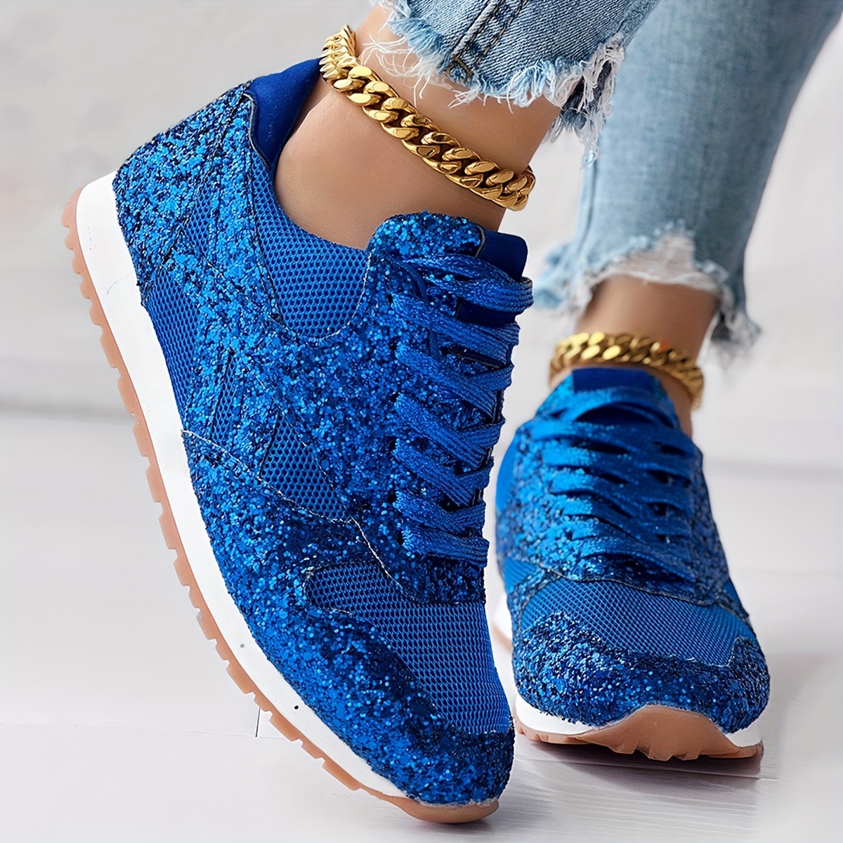 Women's Casual Glitter Shoes Mesh Ladies Sequin Flat Shoes for Women  Fashion Outdoor Lace Up Sneakers Female Non-slip Sport Shoe - AliExpress