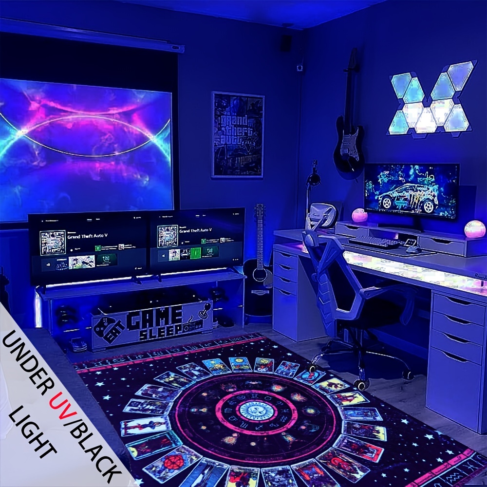 UV Light Flannel Luminous Tarot Pattern Rug Non Slip Mat