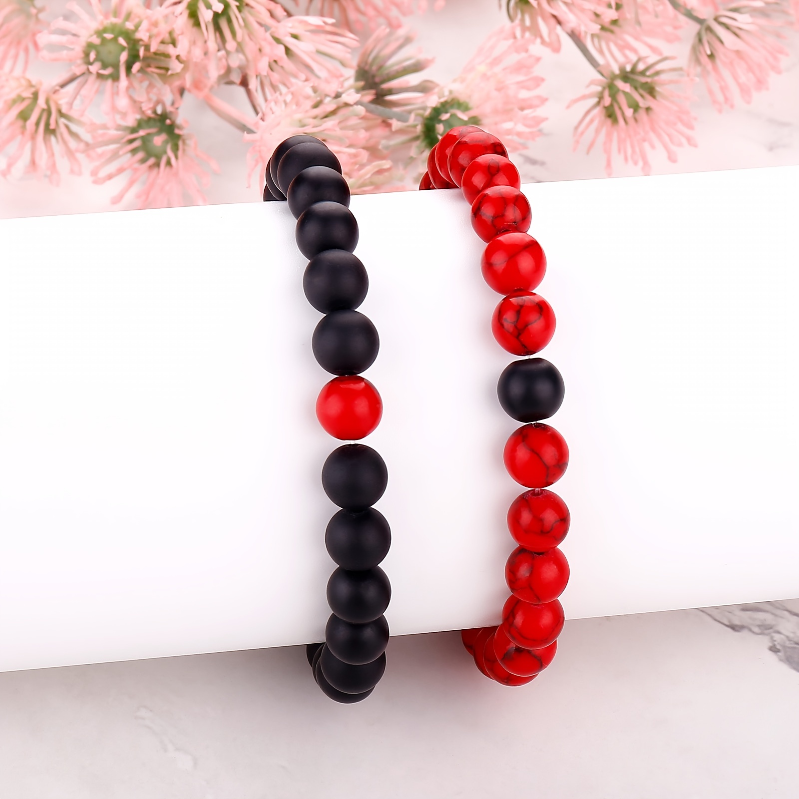 2pcs Beaded Black And Red Bracelet Bead-string Bracelet Jewelry