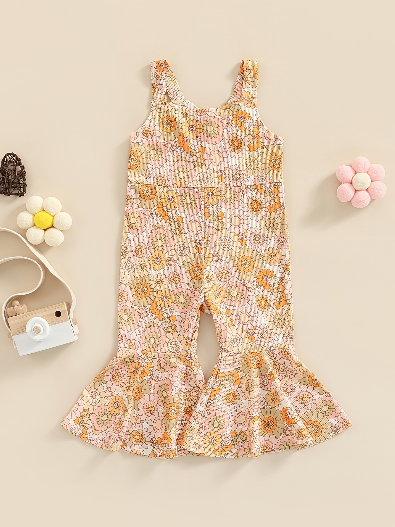 Adorable Printed Sleeveless Flared Romper Jumpsuit Girls - Temu