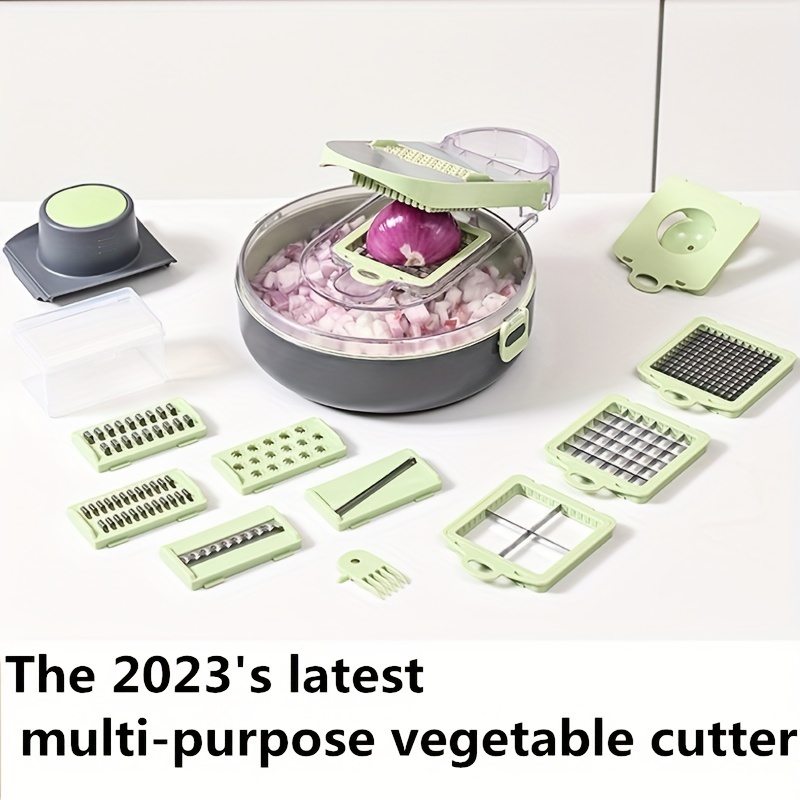 Picadora de verduras 22 en 1 con recipiente, 11 cuchillas de acero  inoxidable para cortar verduras, picadora de cebolla, cortador, cortador,  cortador