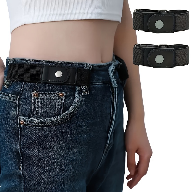 2pcs Set No Buckle Elastic Belt For Men Unisex Elastic Belt For