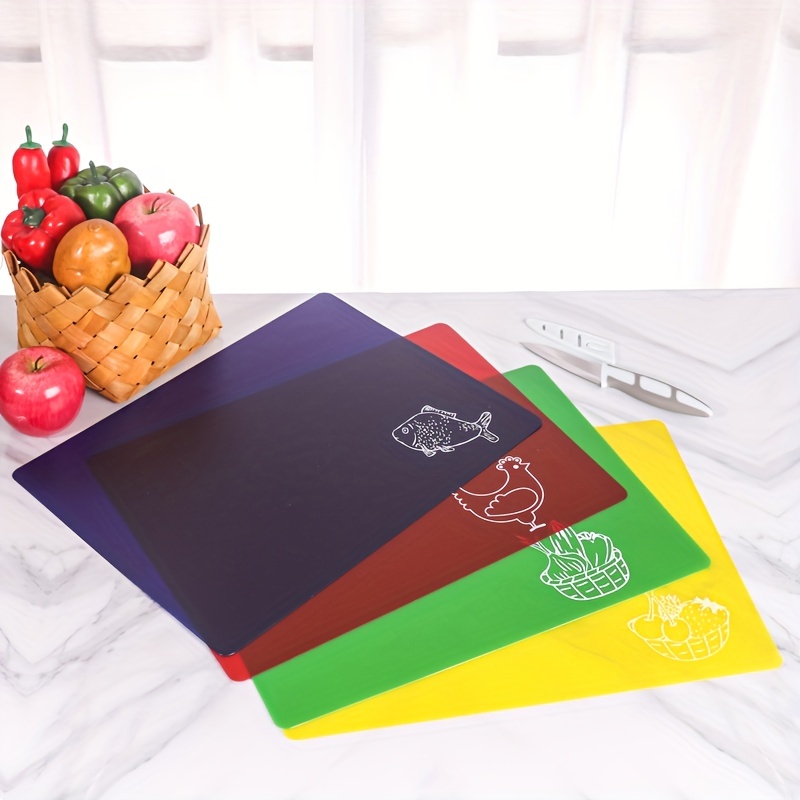 Carrollar Flexible Plastic Cutting Board Mats, Colored Mats With Food  Icons, Gripped Back, Cutting board Set of 4 (1)