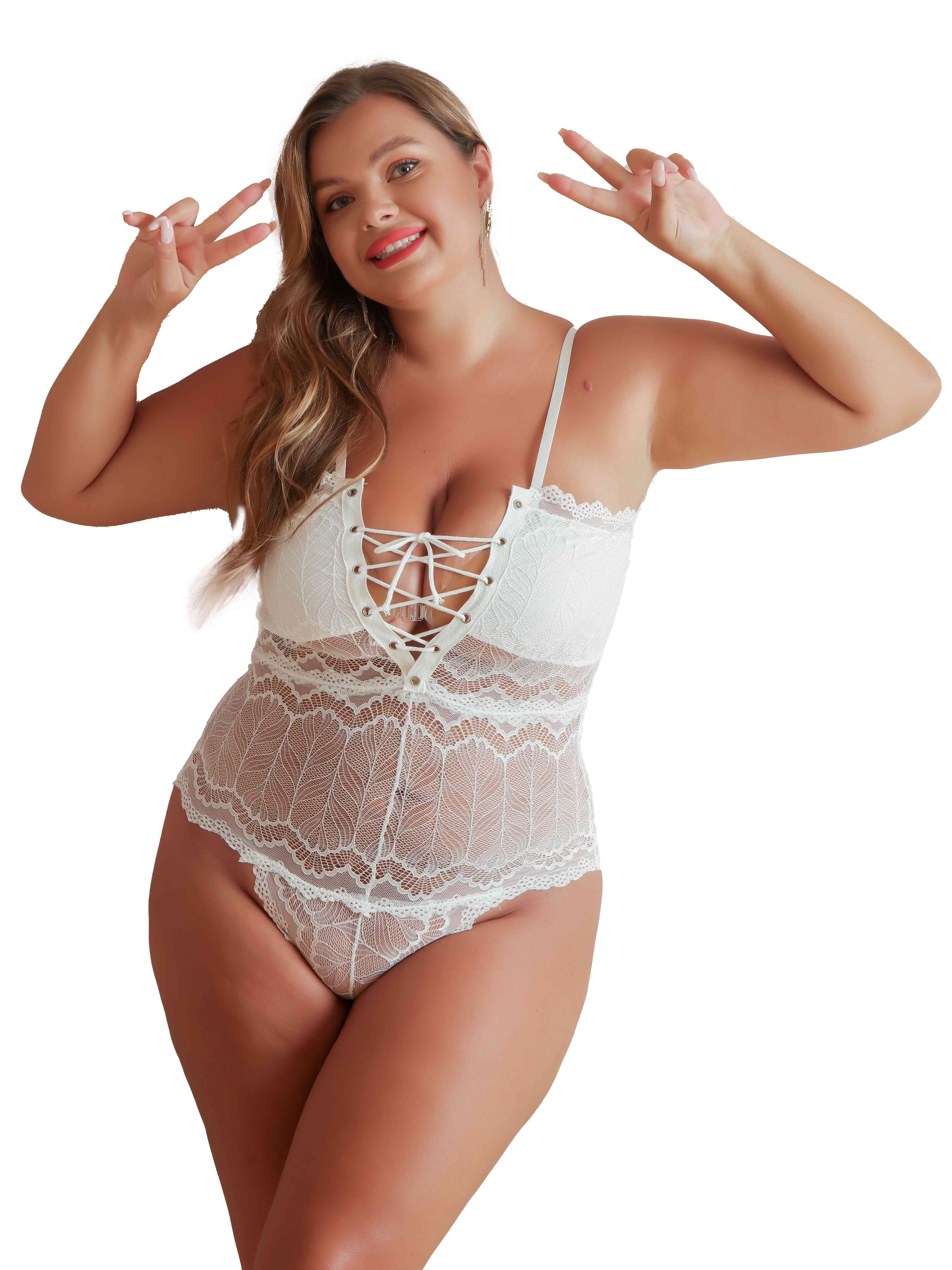 Plus Size Sexy Teddy Bodysuit Women's Plus Contrast Lace - Temu