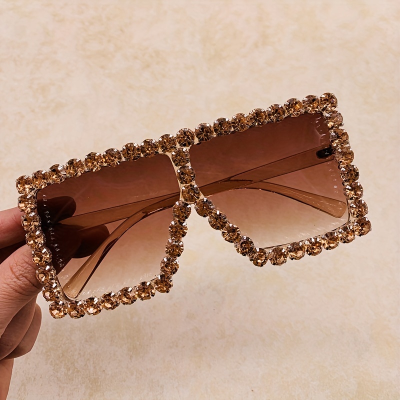 Y2K Square Sunglasses Oversized Rhinestone Eyeglasses