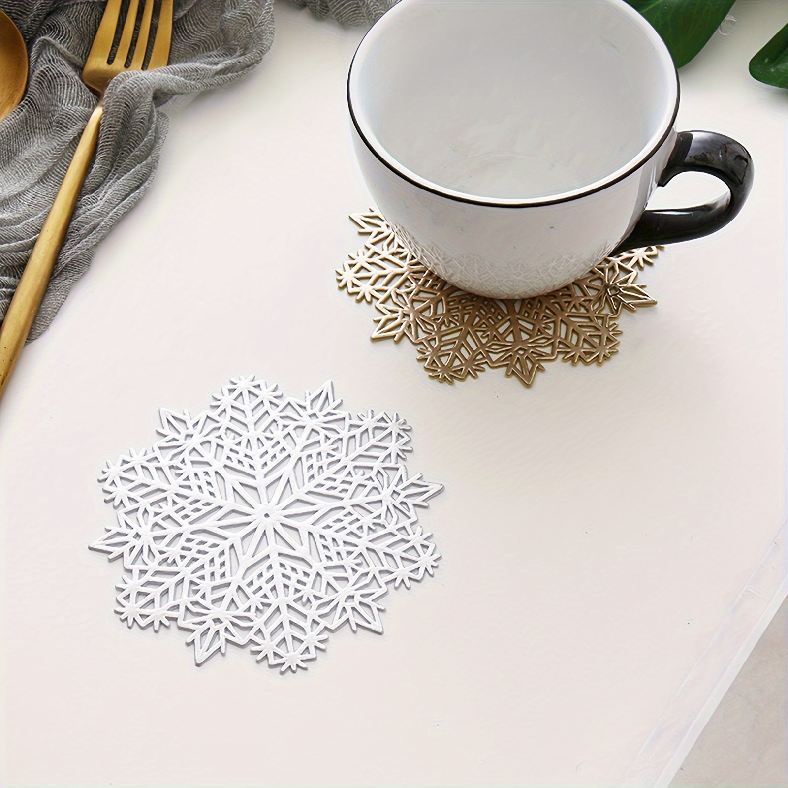 Placemats And Coasters Set Snowflake Shape Absorbent And - Temu