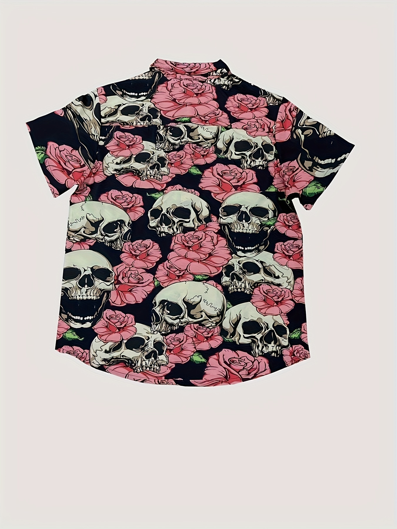 Mens Hawaiian Shirt Pink Skull Art Casual Short Sleeve Button Down