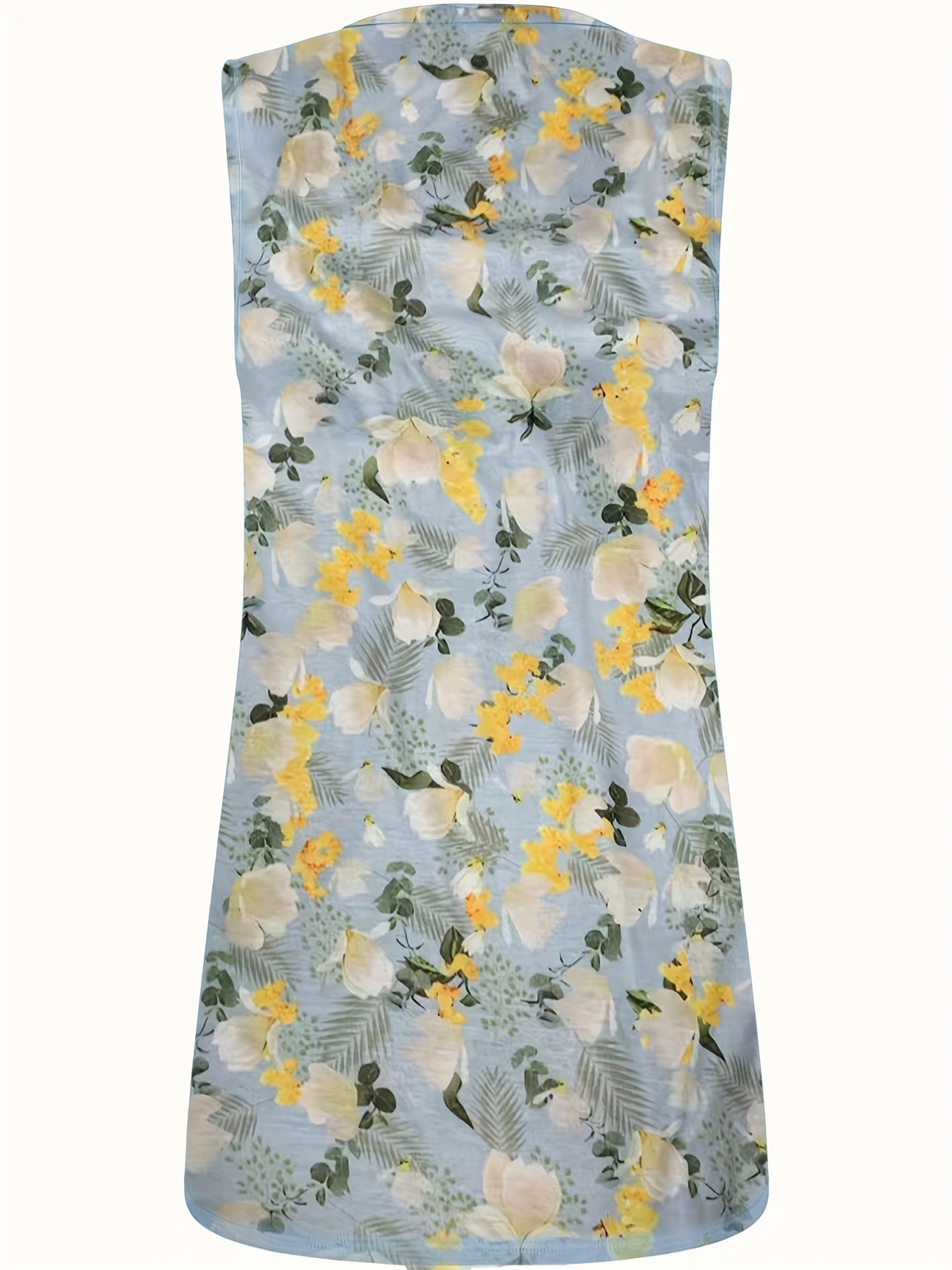 Square Neck Floral Print Sleeveless Linen Dress