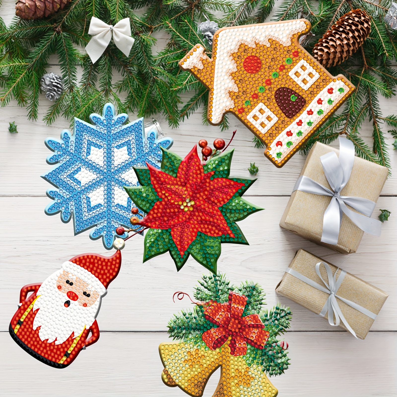  8 Pcs Christmas Diamond Art Painting Coasters Kits with Holder  DIY Christmas Candy Santa Diamond Art Coaster Non Slip Coaster for Adults  Xmas Holiday Diamond Painting Kits Supplies