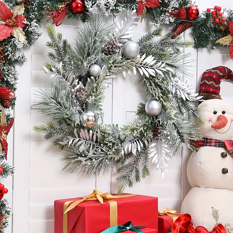 Festive Christmas Decorations with Pine Tree Branches and Silver Balls