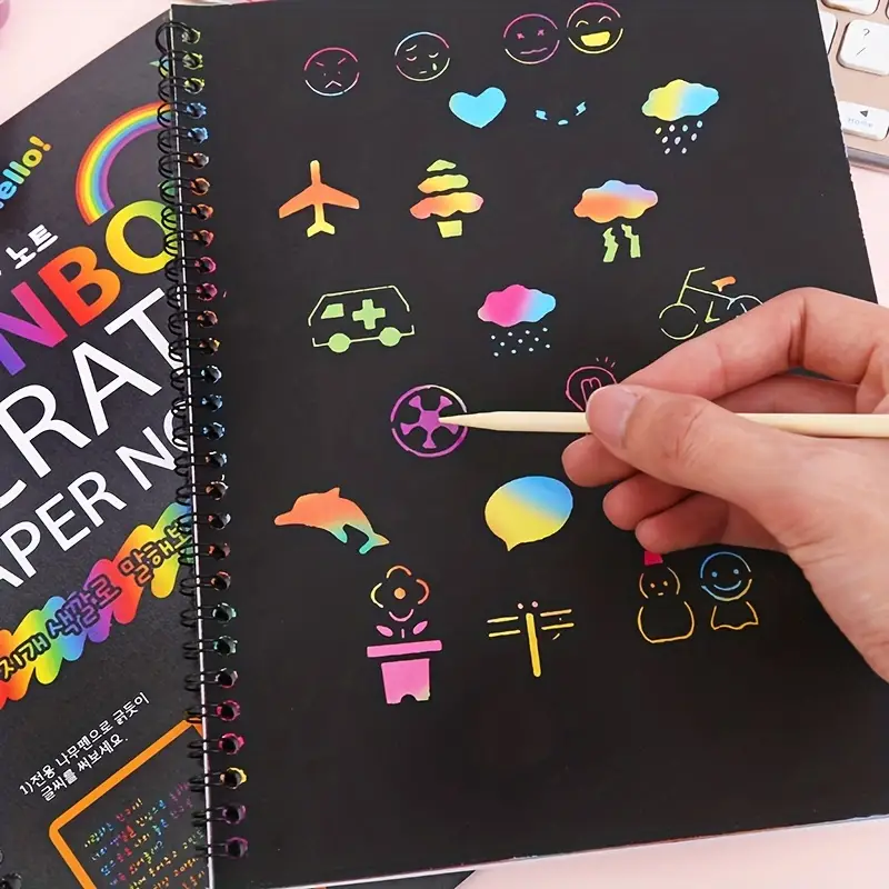 Rainbow Scratch Off Notebooks Paper Art Set 2 Notebooks Each - Temu