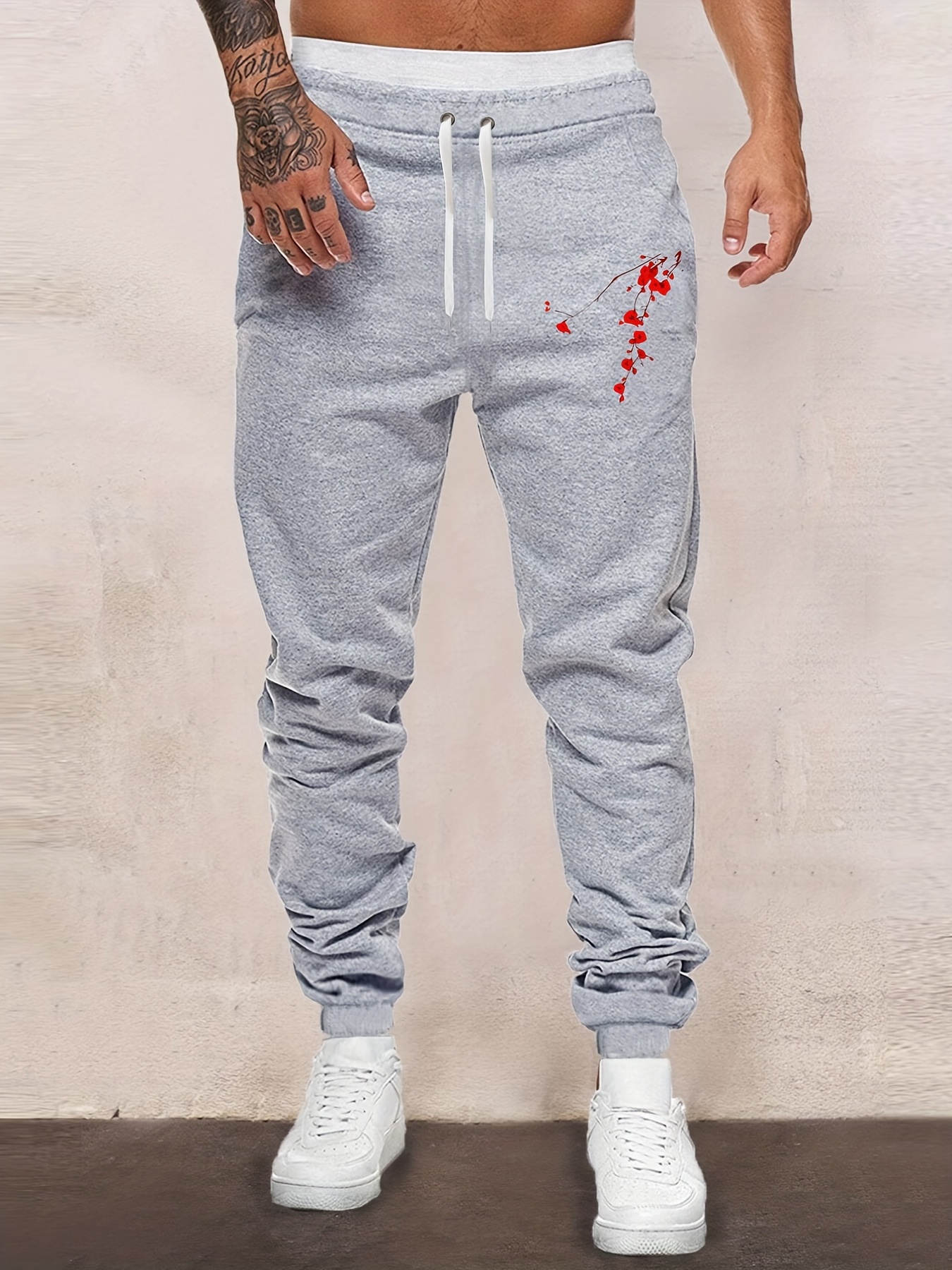 Plum Blossom Drawstring Sweatpants for Men