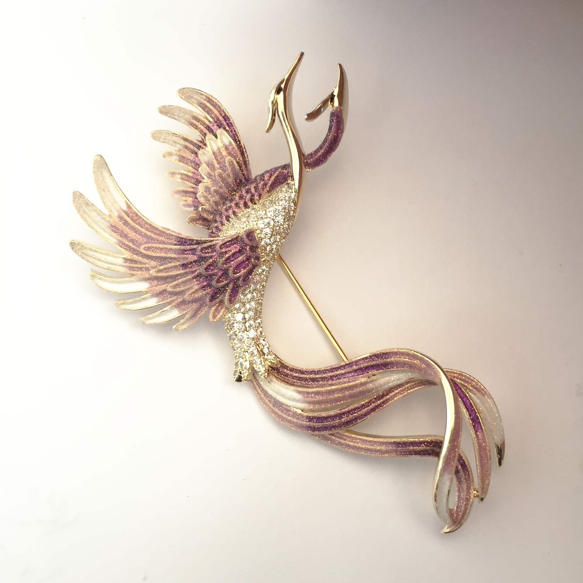 Flying Two Headed Gradient Phoenix Bird Brooch
