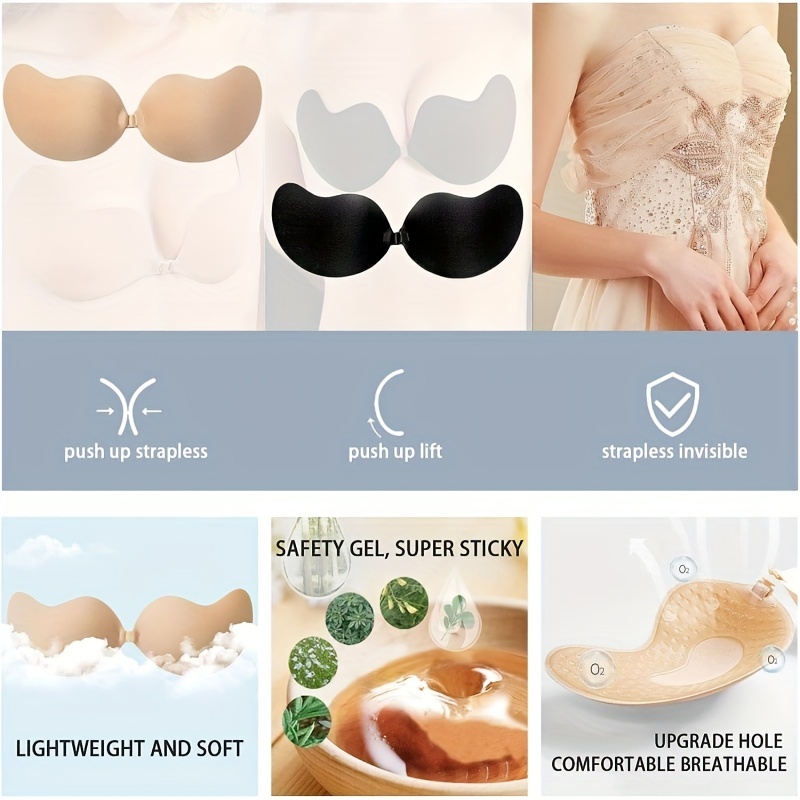 2pcs Silicone Push Up Self Adhesive Strapless Invisible Bra, Waterproof &  Breathable Nipple Covers