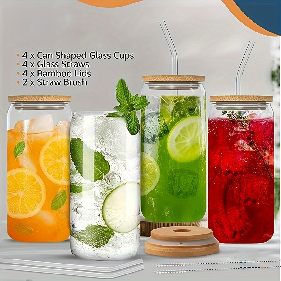 4pcs Glass Cups - Glass Cups With Lids And Straws - 16oz Iced